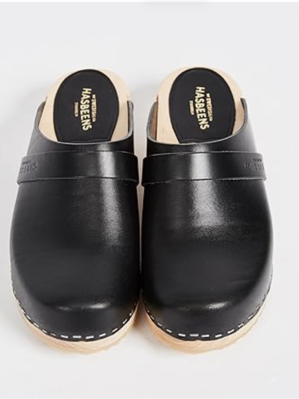 Anthropologie Swedish hasbeens Black Leather Clog Mules Size 39